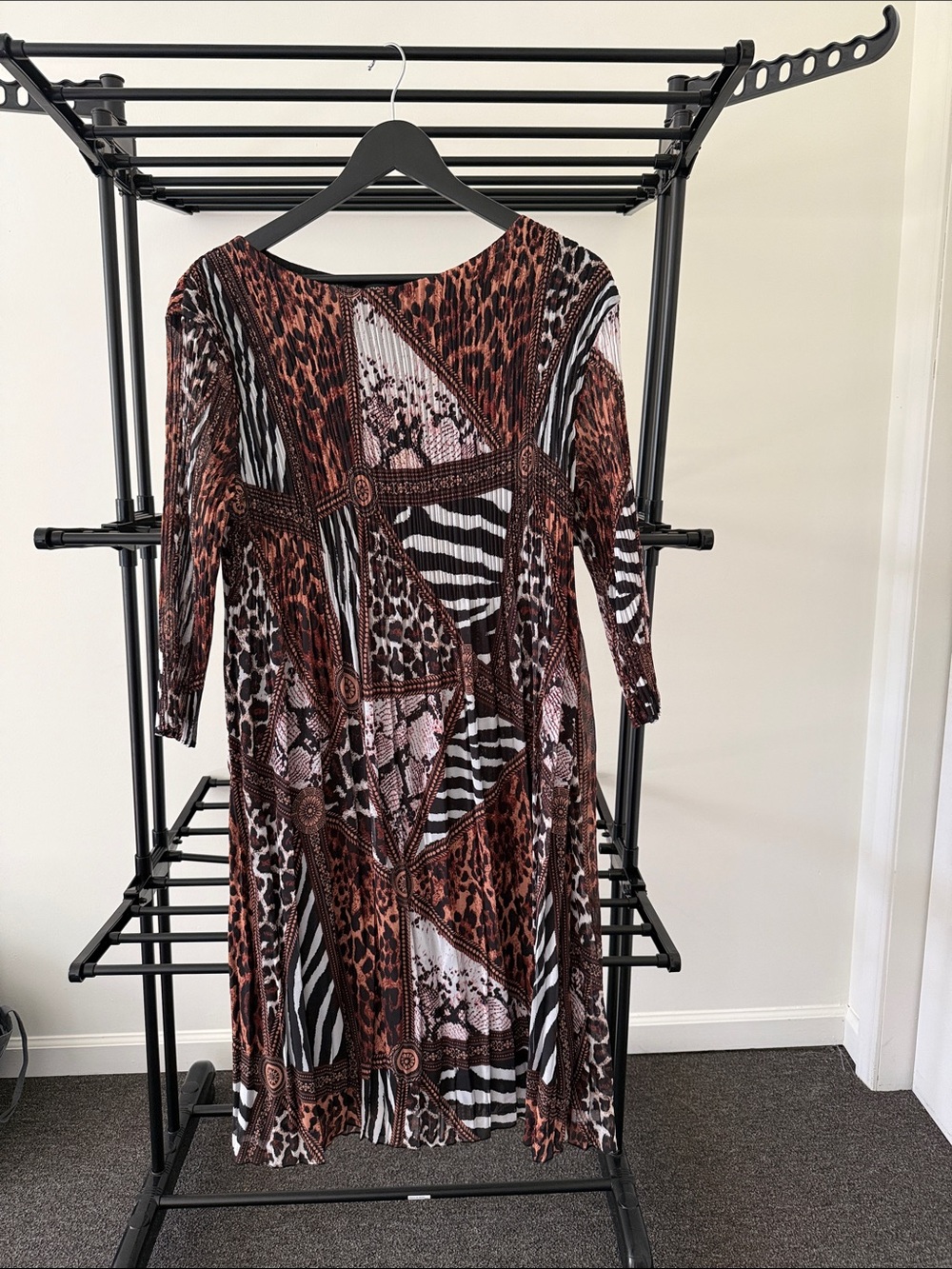 Animal-Print Midi Dress in Brown and Black